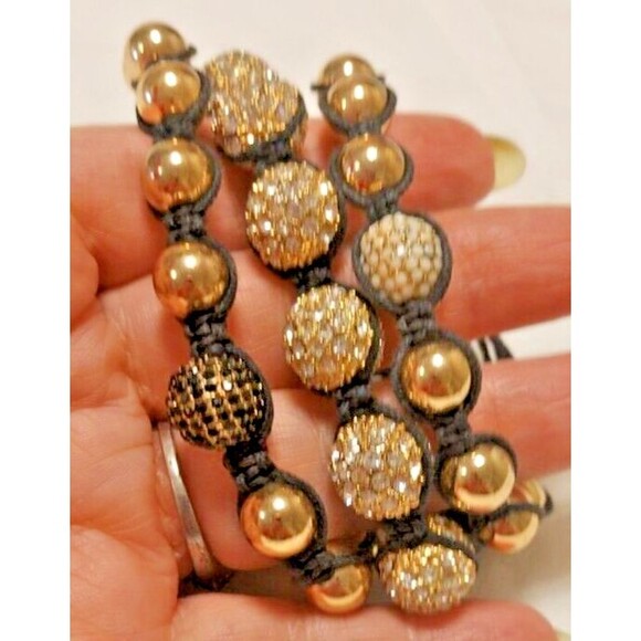 3 Lot Shamballa Handmade Gold Round Beads Braided Adjustable Bracelet Unisex NWT - Picture 3 of 10